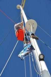 Sharon Green bag goes up while Eric installs the new radar.